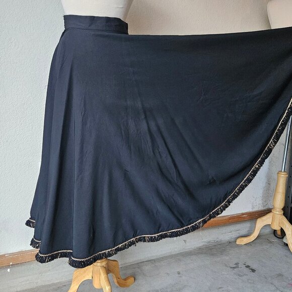 Vintage 50s Sherry Lynn Black Acetate Cocktail Full Circle Skirt Golden Trim S - Picture 1 of 10